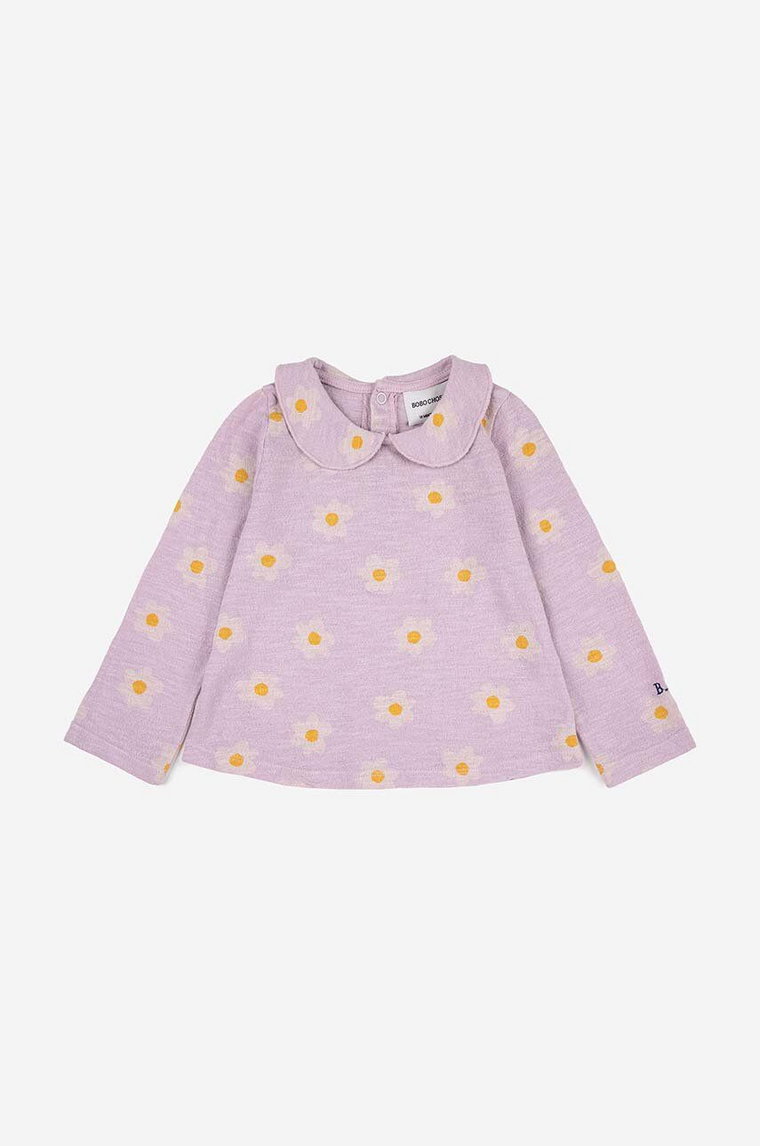 Bobo Choses longsleeve niemowlęcy kolor fioletowy z kołnierzykiem