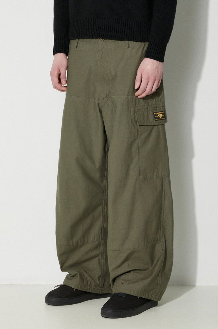 Human Made spodnie bawełniane Military Easy Pants kolor zielony w fasonie cargo HM27PT002