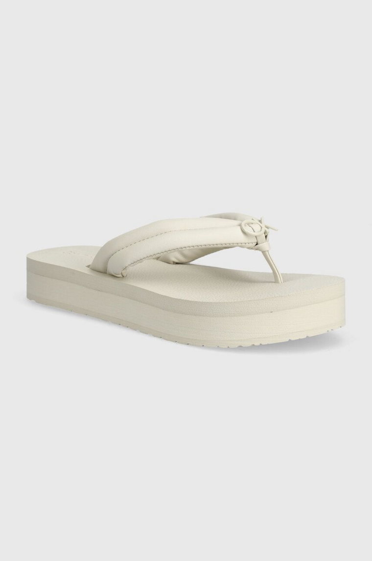 Calvin Klein japonki FLATFORM FLIP FLOP RELOCK damskie kolor beżowy na platformie HW0HW02063