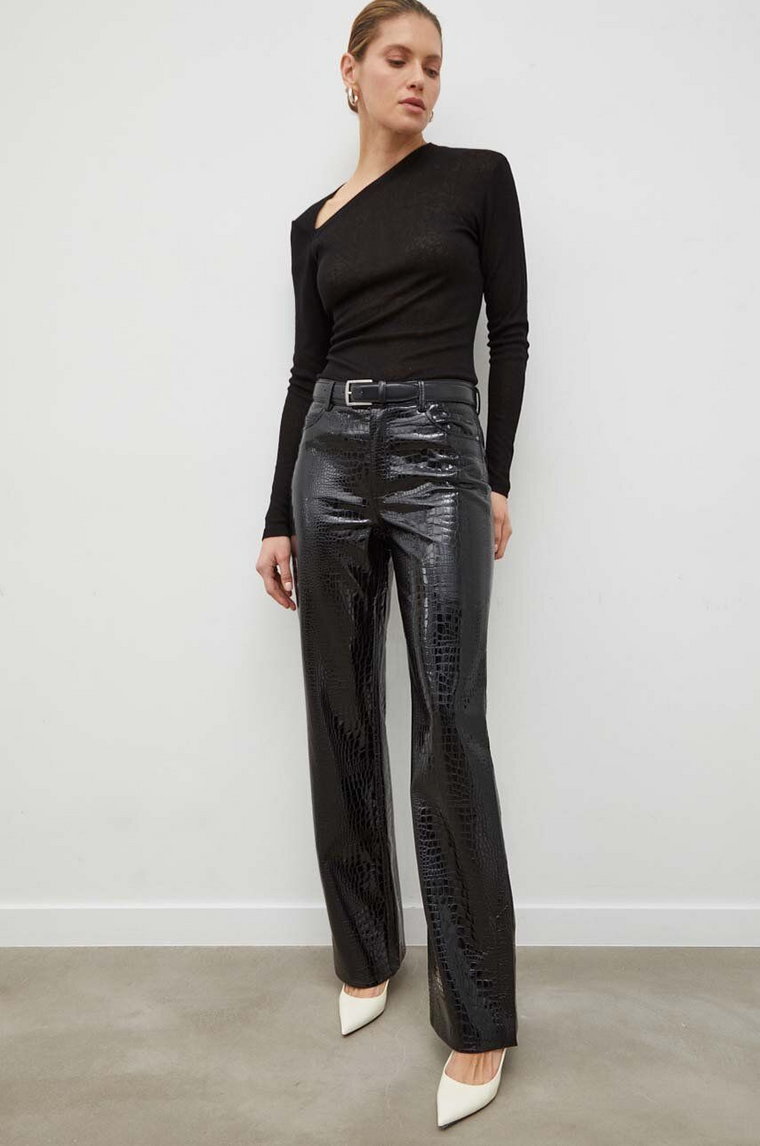 2NDDAY spodnie 2ND Raphael - Croco Lacquer damskie kolor czarny proste high waist 2241162836