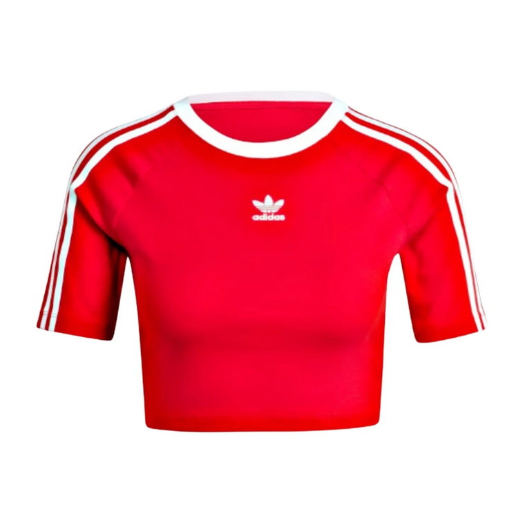 Czerwony Crop T-shirt z Białym Logo Trifoil Adidas Originals