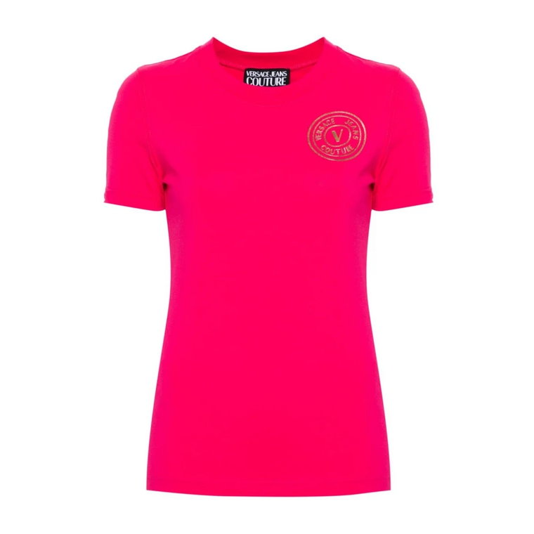 Różowa Koszulka z Logo Versace Jeans Couture