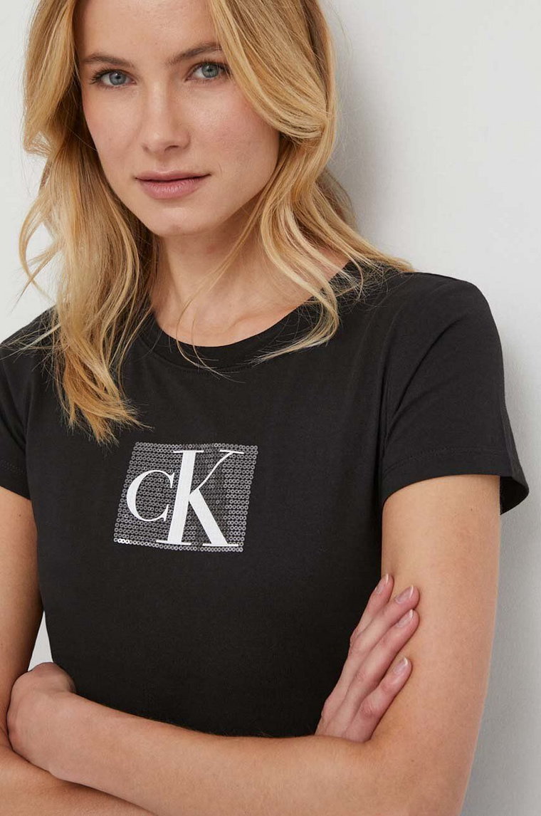 Calvin Klein Jeans t-shirt bawełniany damski kolor czarny