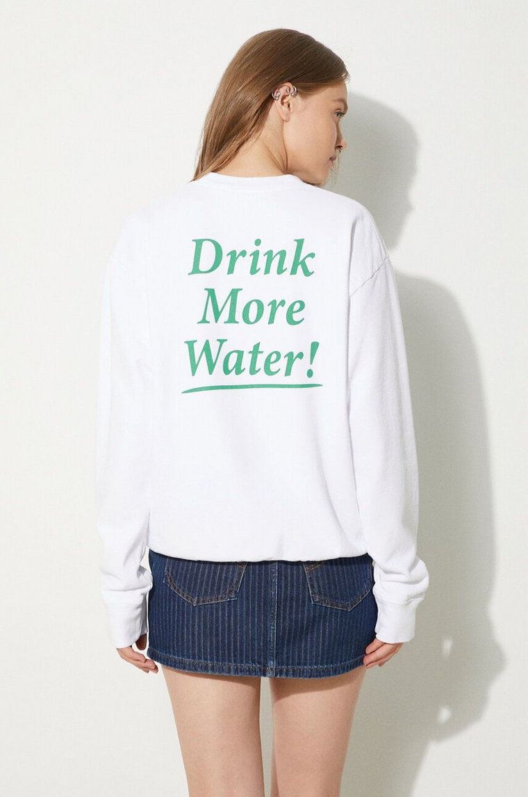 Sporty & Rich bluza bawełniana Drink More Water Crewneck damska kolor biały z nadrukiem WS067S405DW