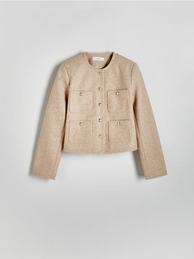 Reserved - Krótka kurtka z kieszeniami - kremowy
