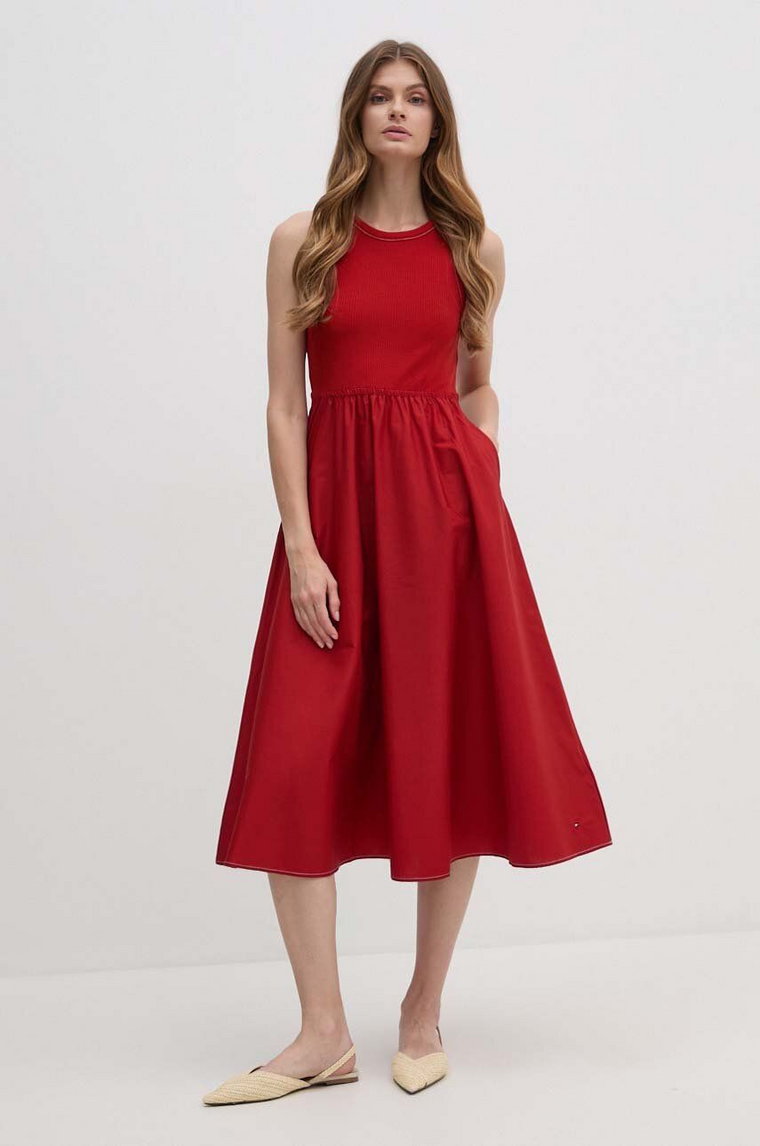 Tommy Hilfiger sukienka kolor czerwony midi rozkloszowana WW0WW42576