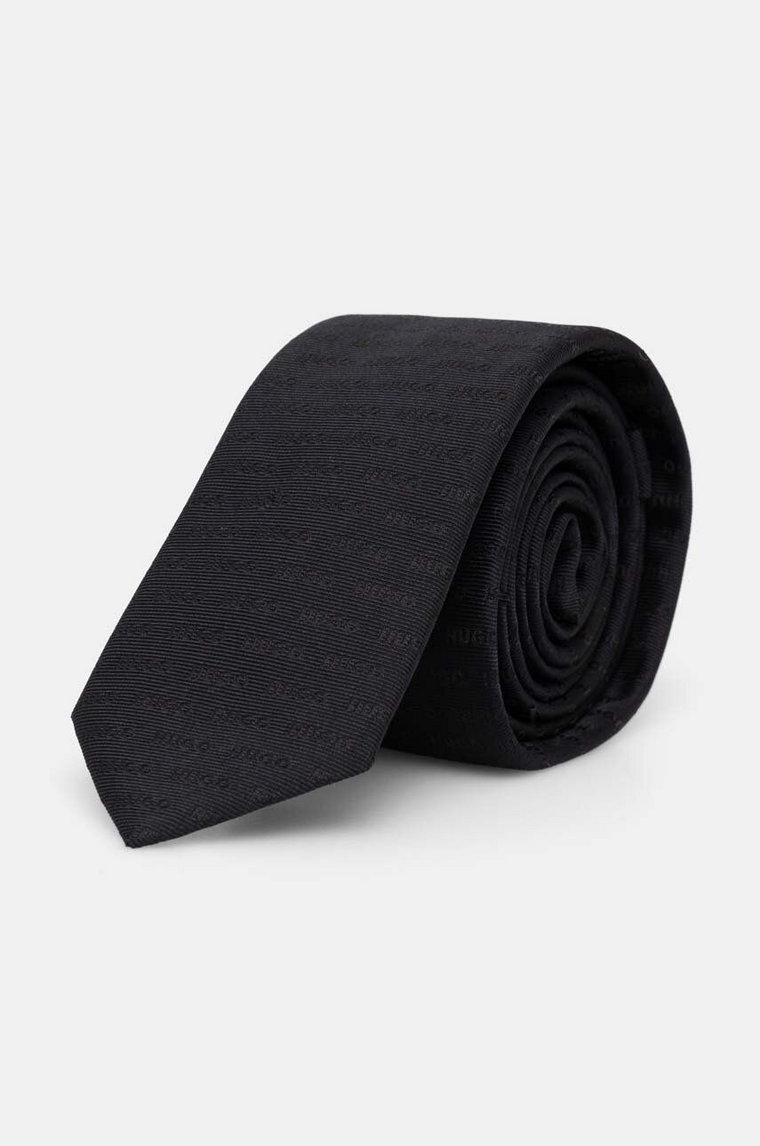 HUGO krawat jedwabny kolor czarny 50520636