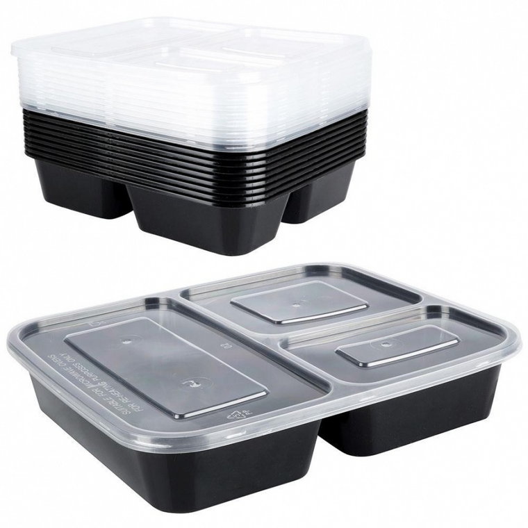 Pojemnik na żywność dzielony lunchbox z 3 przegródkami zestaw 10 szt. 1,5 l kod: O-259156