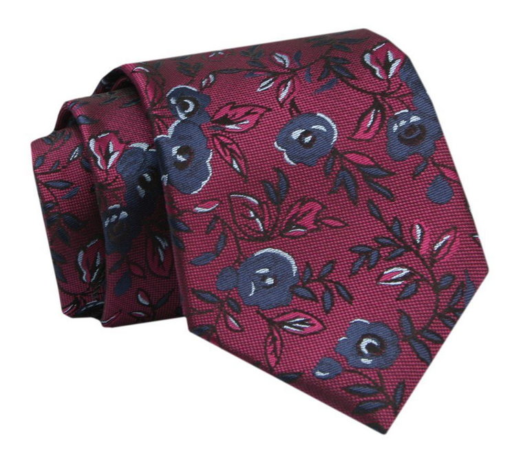 Krawat - ALTIES - Ciemna Czerwień z Motywem Kwiatowym