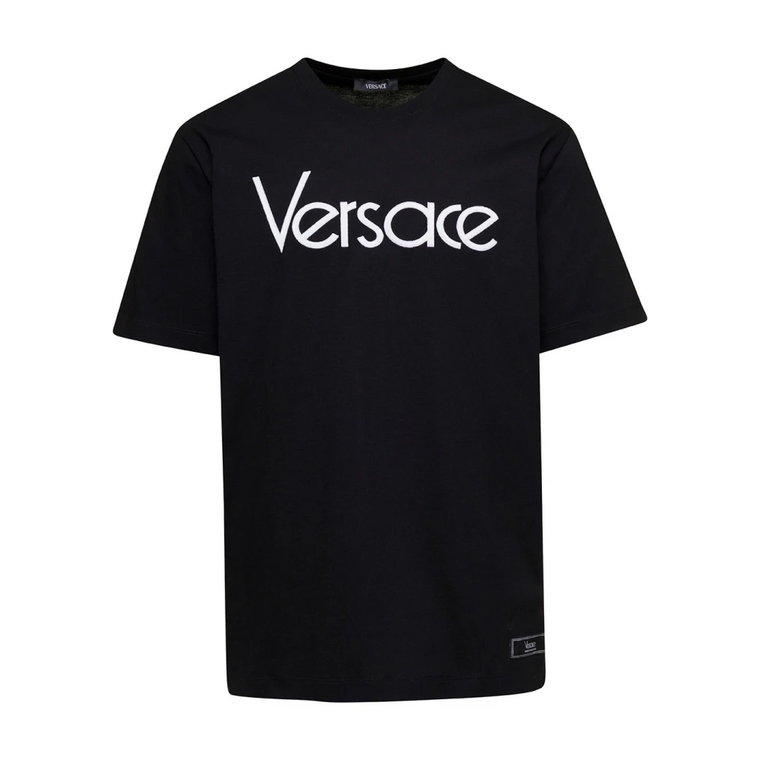 Czarne koszulki i pola z Girocollo Logo 80 Versace