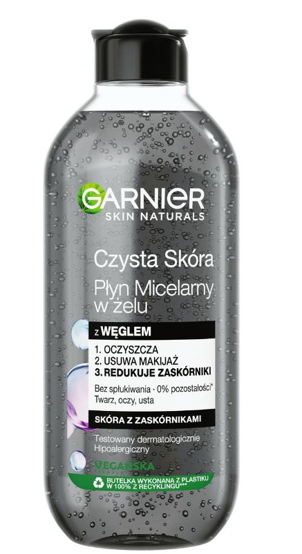 Garnier Czysta Skóra Oczyszczający płyn micelarny w żelu z węglem i kwasem salicylowym 400ml