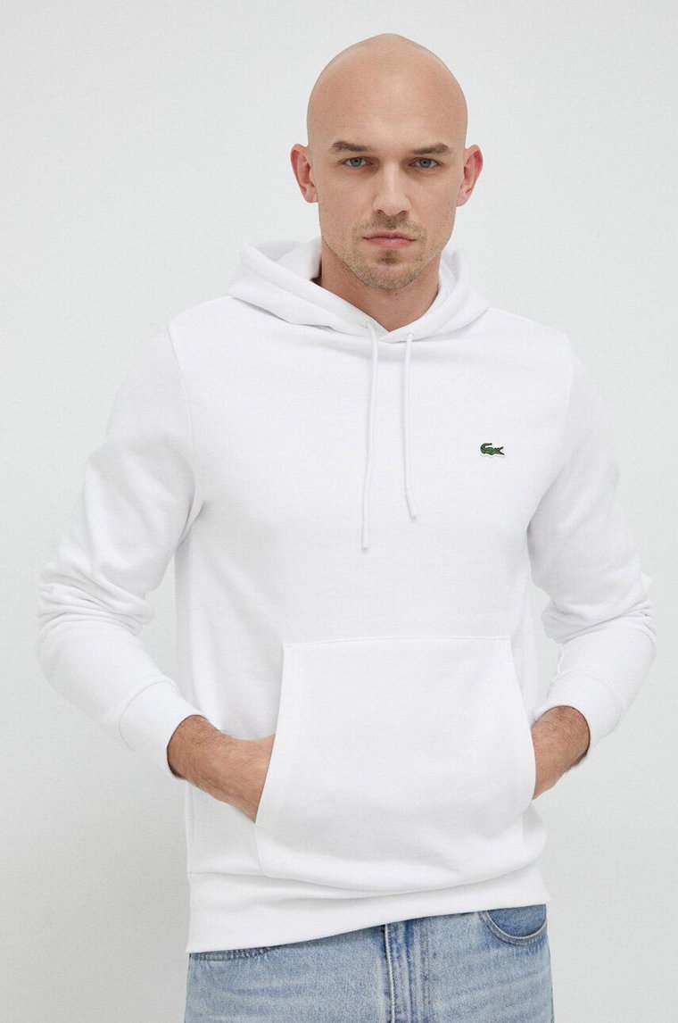 Lacoste bluza męska kolor biały z kapturem gładka SH9623-031