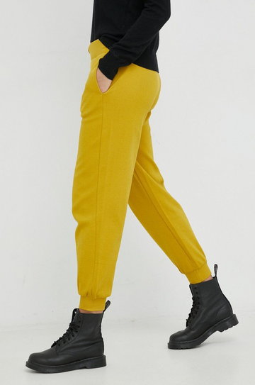 United Colors of Benetton spodnie bawełniane damskie kolor żółty high waist