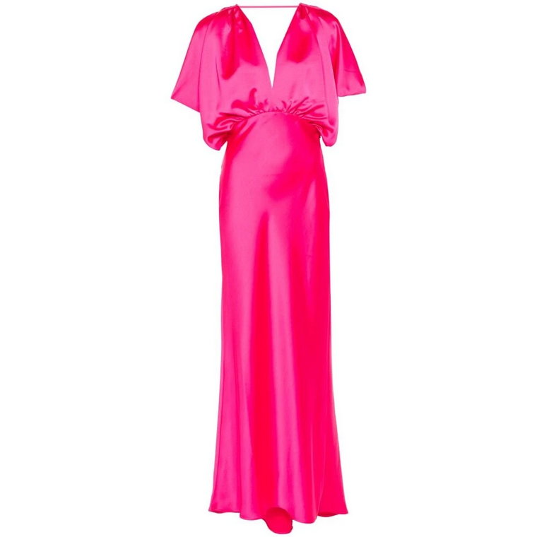 Sukienka z satyny z dekoltem V i detalami plis Pinko