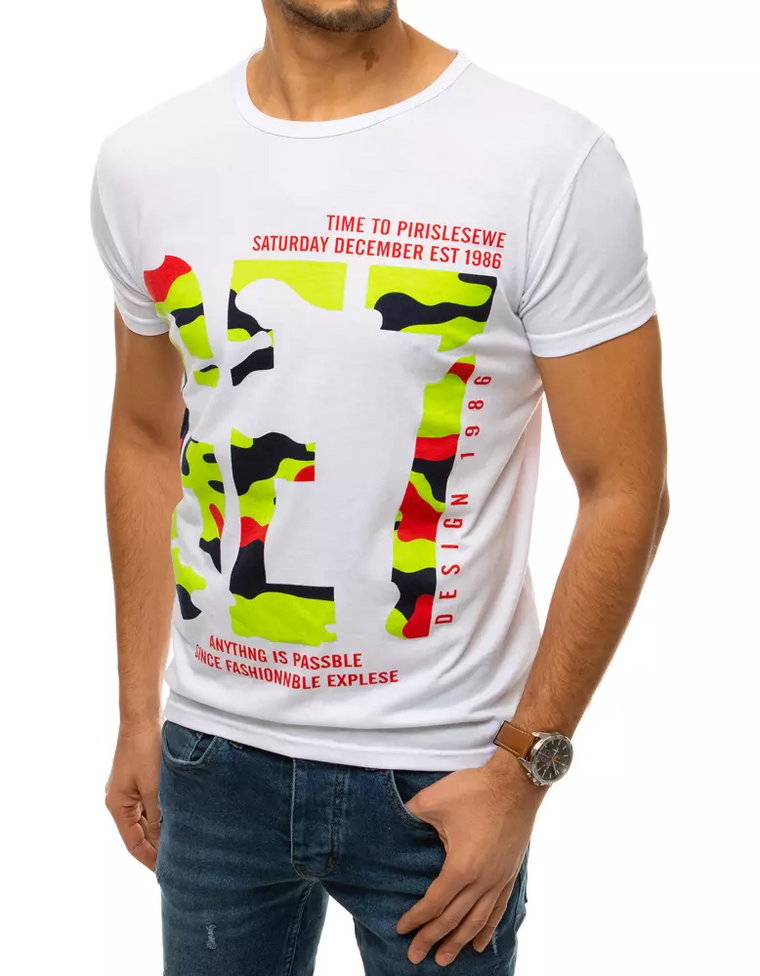 T-shirt męski z nadrukiem biały Dstreet RX4410