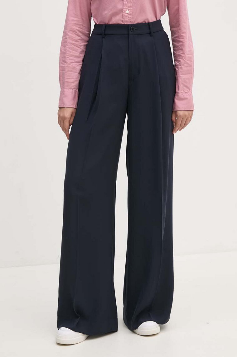 Lauren Ralph Lauren spodnie damskie kolor granatowy proste high waist 200908891