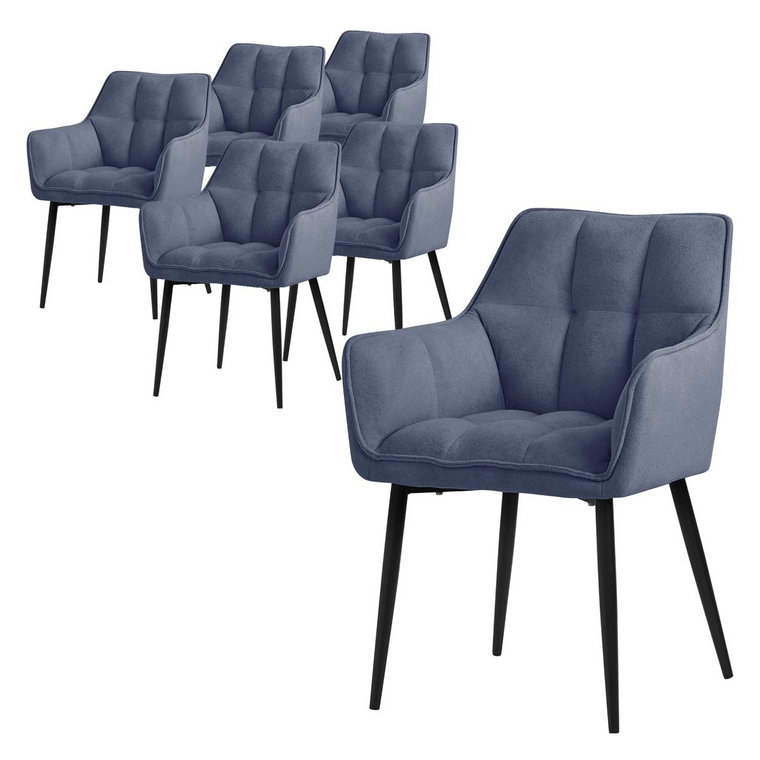 ML-Design zestaw 6 krzeseł do jadalni z tkaniny ręcznikowej, niebieskie, krzesło kuchenne z grubym tapicerowanym siedziskiem i metalowymi nogami, kr..