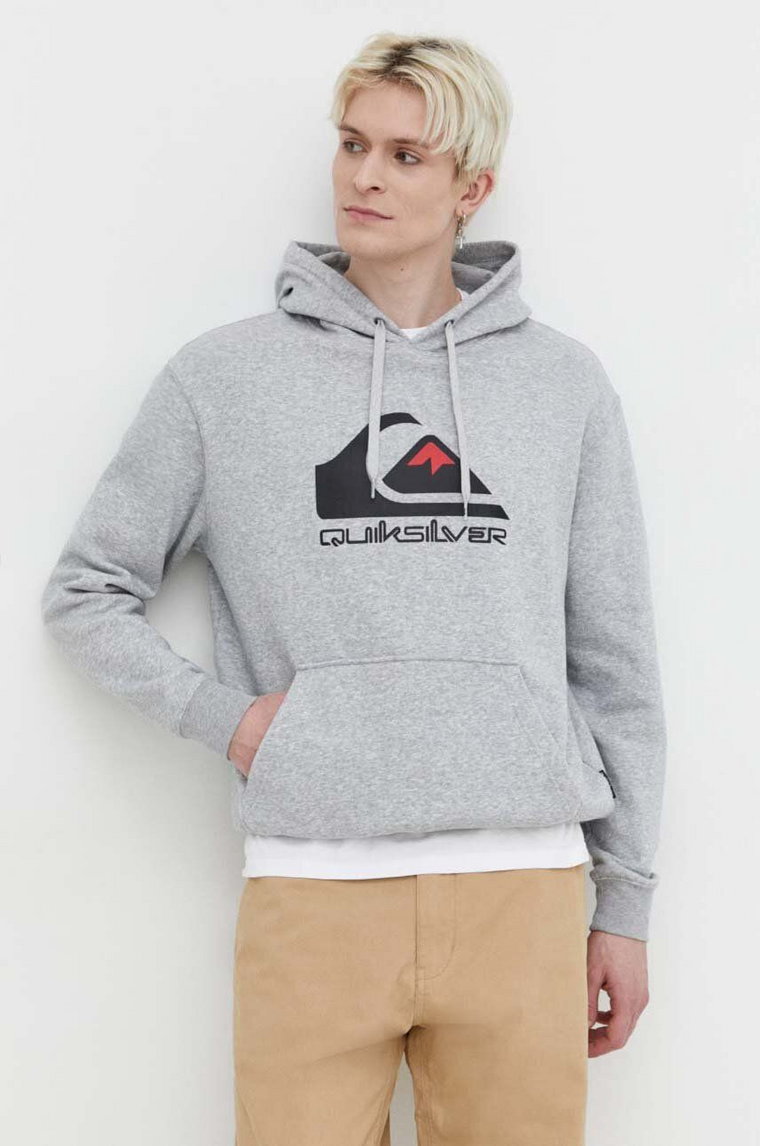 Quiksilver bluza męska kolor szary z kapturem z nadrukiem