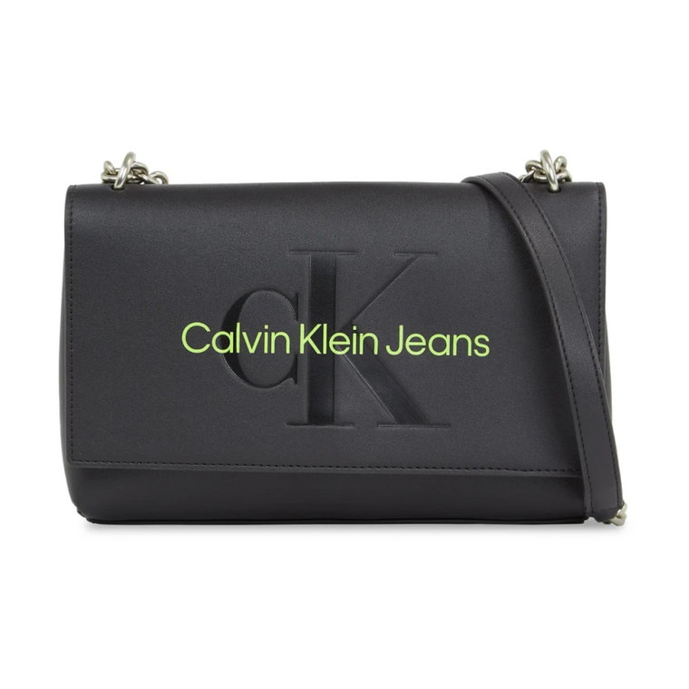 Torba na ramię z nadrukiem logo - Czarna Calvin Klein