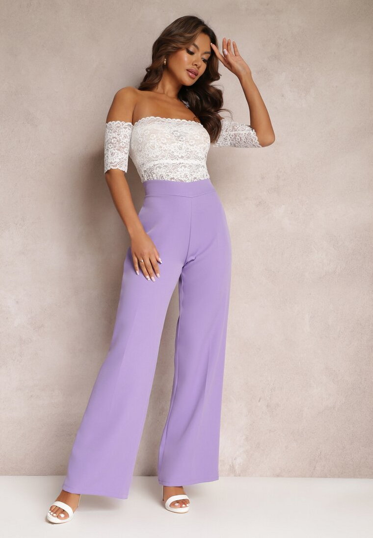 Jasnofioletowe Spodnie Szerokie High Waist Dule