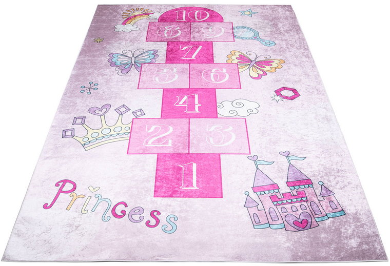 Różowy dywan dziecięcy z grą w klasy dla dziewczynki - Lopa 3X