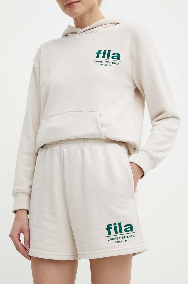 Fila szorty Linyi damskie kolor beżowy z aplikacją high waist FAW0763