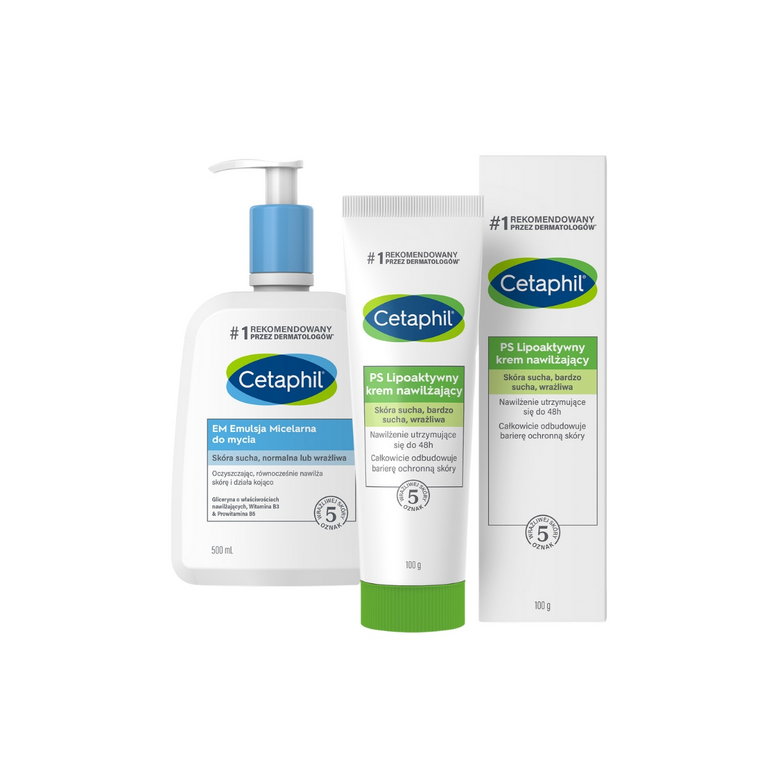 Cetaphil Zestaw kosmetyków: EM Emulsja Micelarna, 500 ml + PS Lipoaktywny Krem nawilżający 100 g