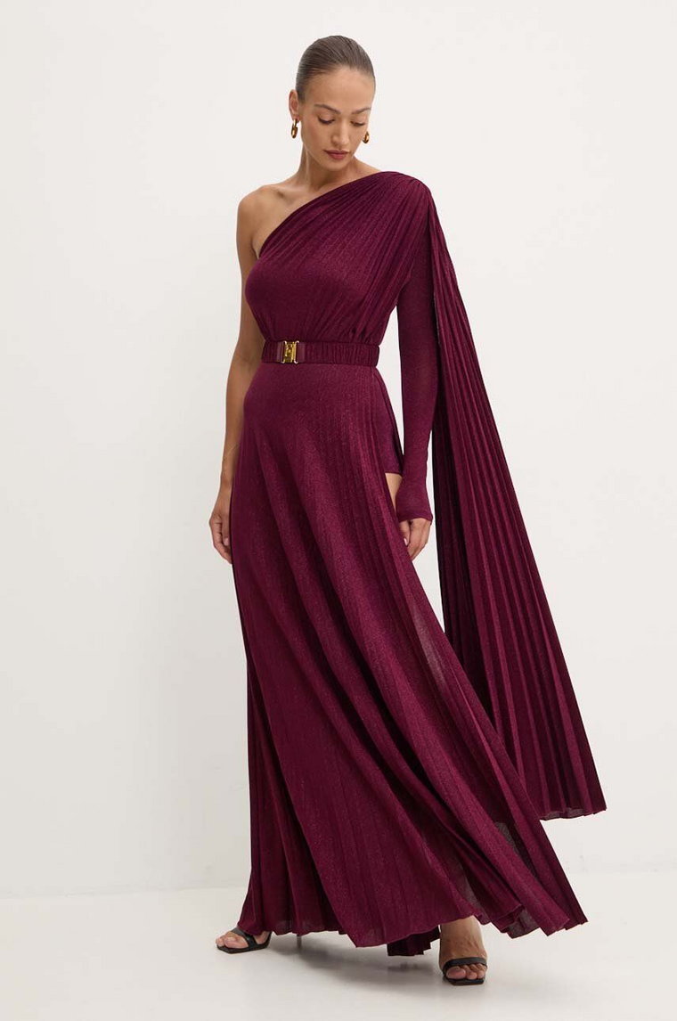 Elisabetta Franchi sukienka kolor bordowy maxi rozkloszowana AB68646E2