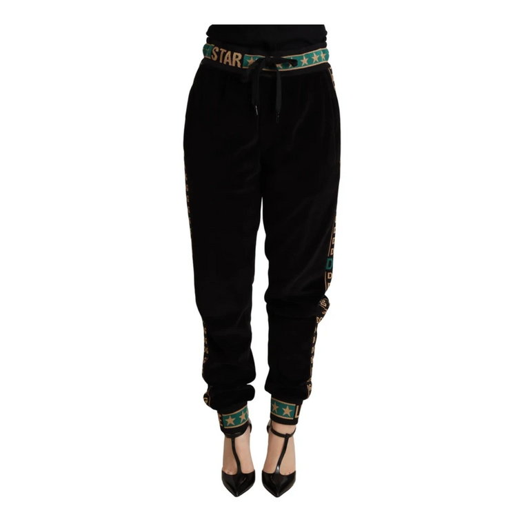 Wyszywane Spodnie dresowe z weluru z zapięciem na sznurek Dolce & Gabbana