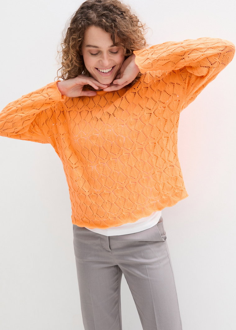 Sweter ażurowy oversized z domieszką lnu