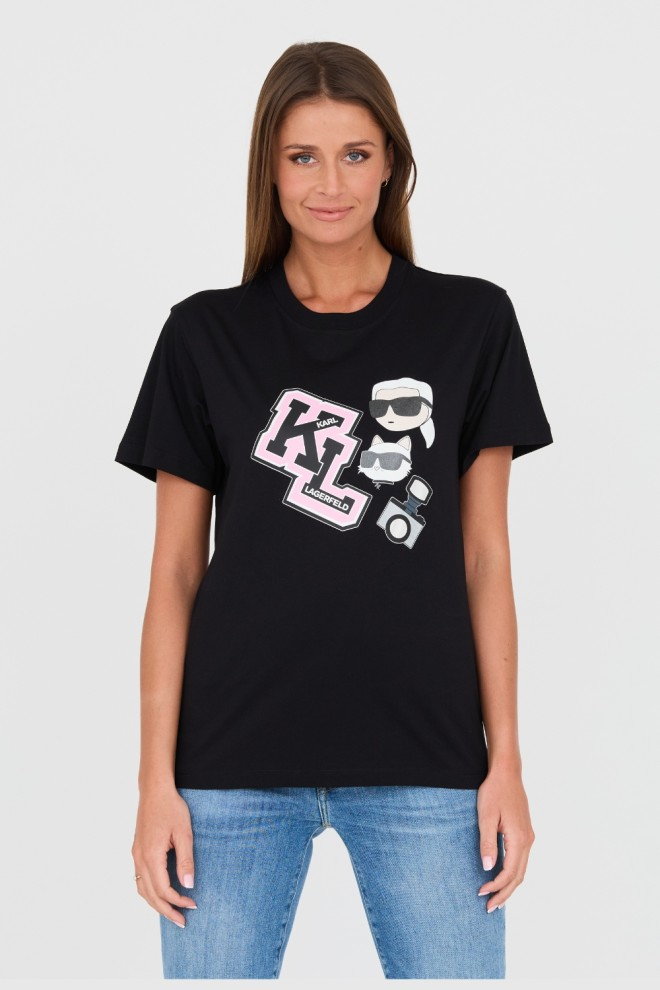 KARL LAGERFELD Czarny t-shirt Ikonik Varsity Tee