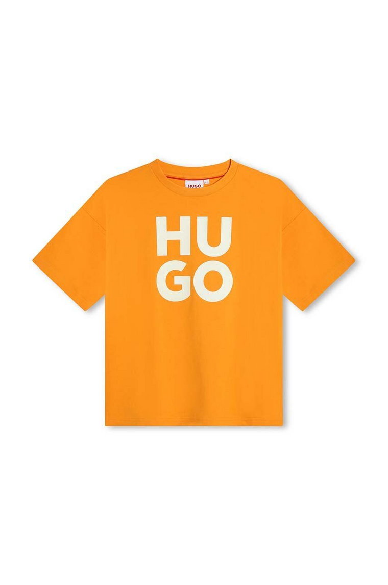 HUGO t-shirt bawełniany dziecięcy kolor pomarańczowy z nadrukiem