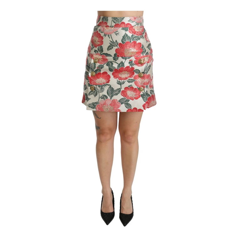 White Green Red Floral High Waist Mini Skirt Dolce & Gabbana