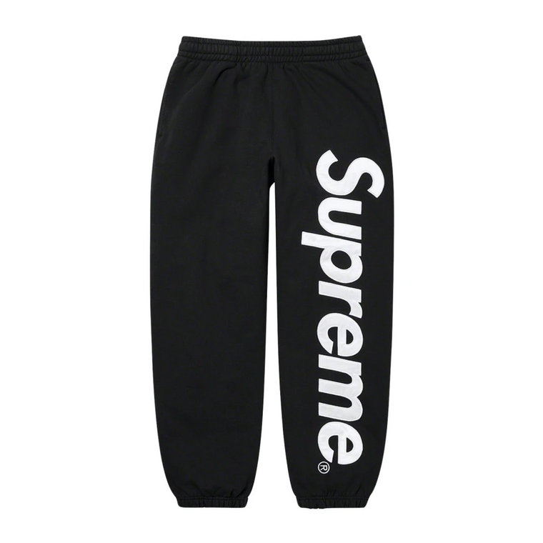 Czarny Satynowy Appliqué Sweatpant Edycja Limitowana Supreme