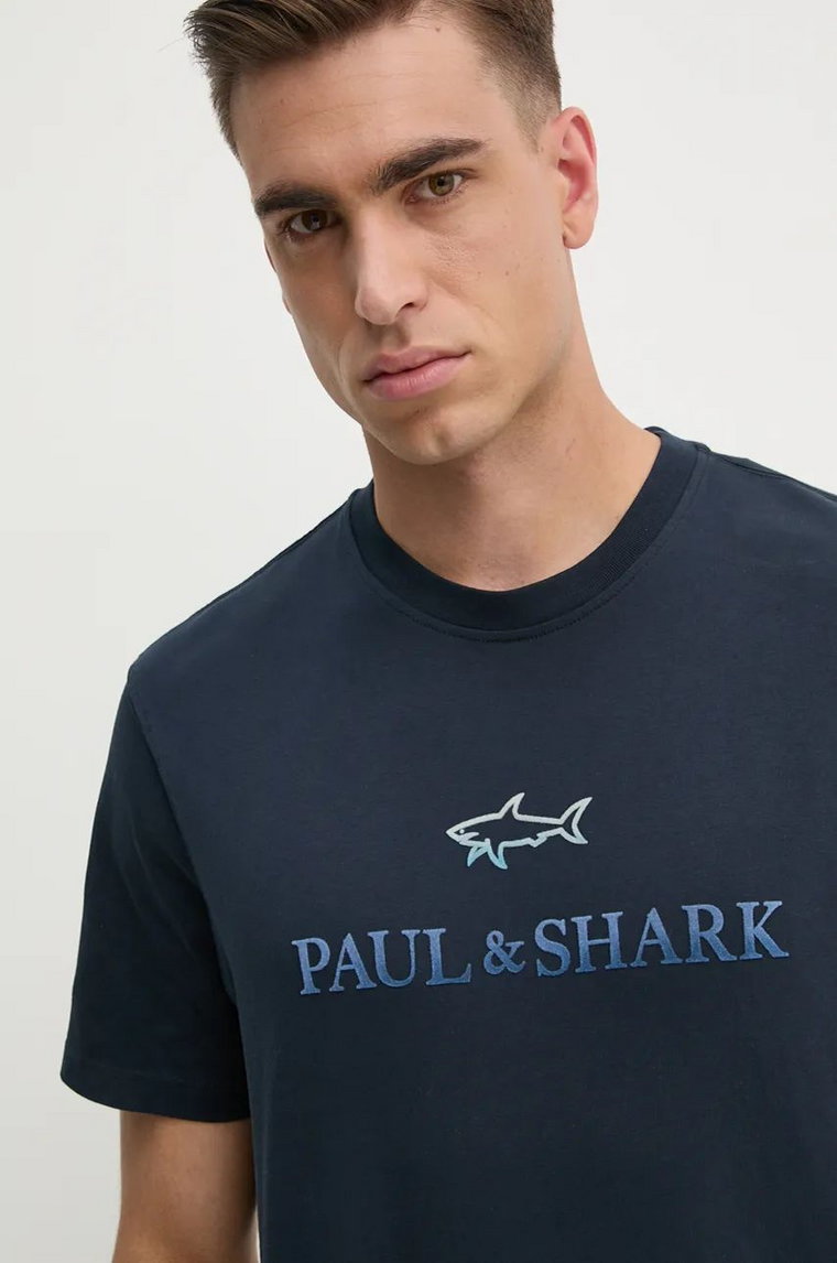 Paul&Shark t-shirt bawełniany męski kolor granatowy z nadrukiem 14311604