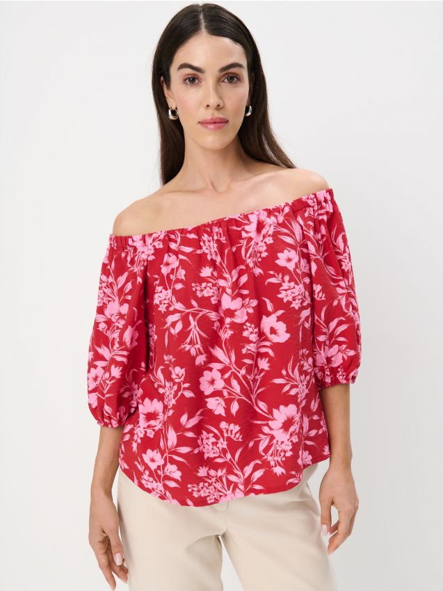 Mohito - Wiskozowa bluzka w kwiaty - czerwony
