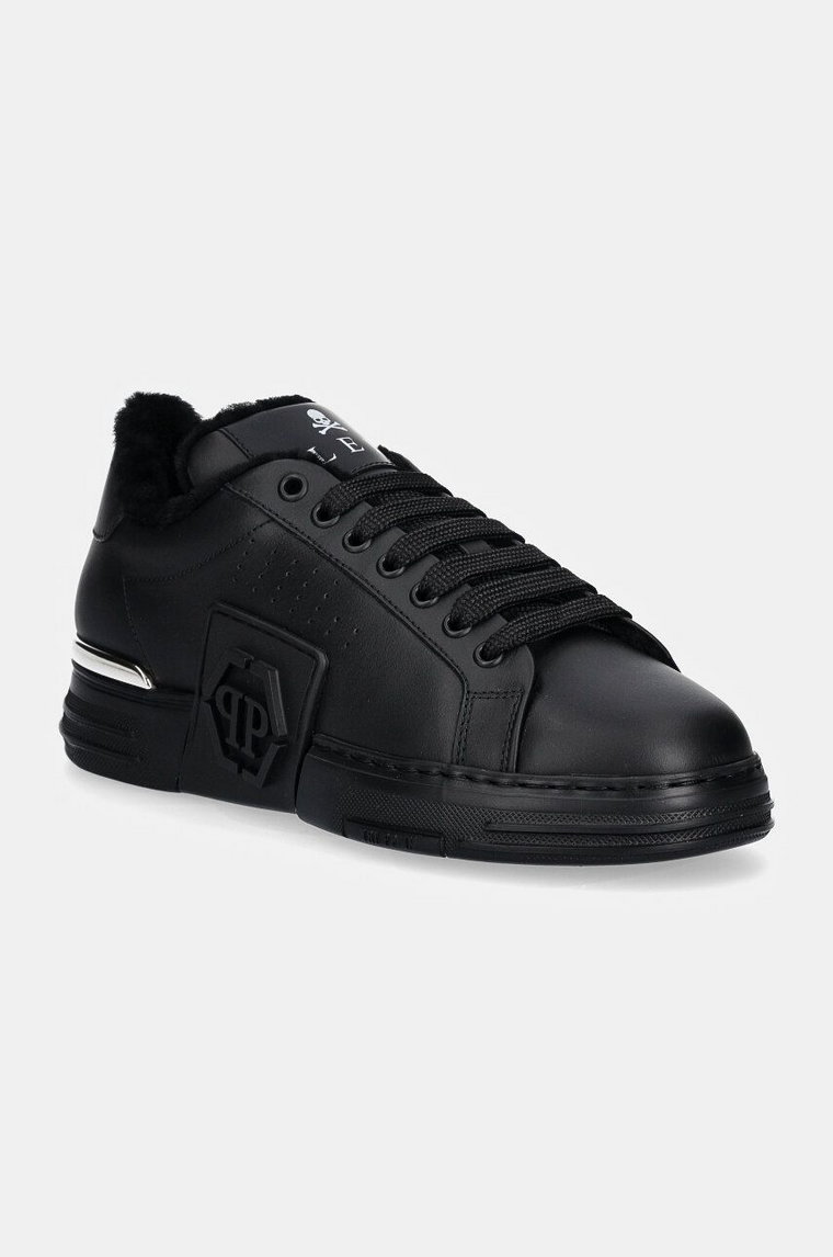 Philipp Plein sneakersy skórzane Nappa Lo-Top Fur Hexagon kolor czarny USC0691 PLE075N 0202