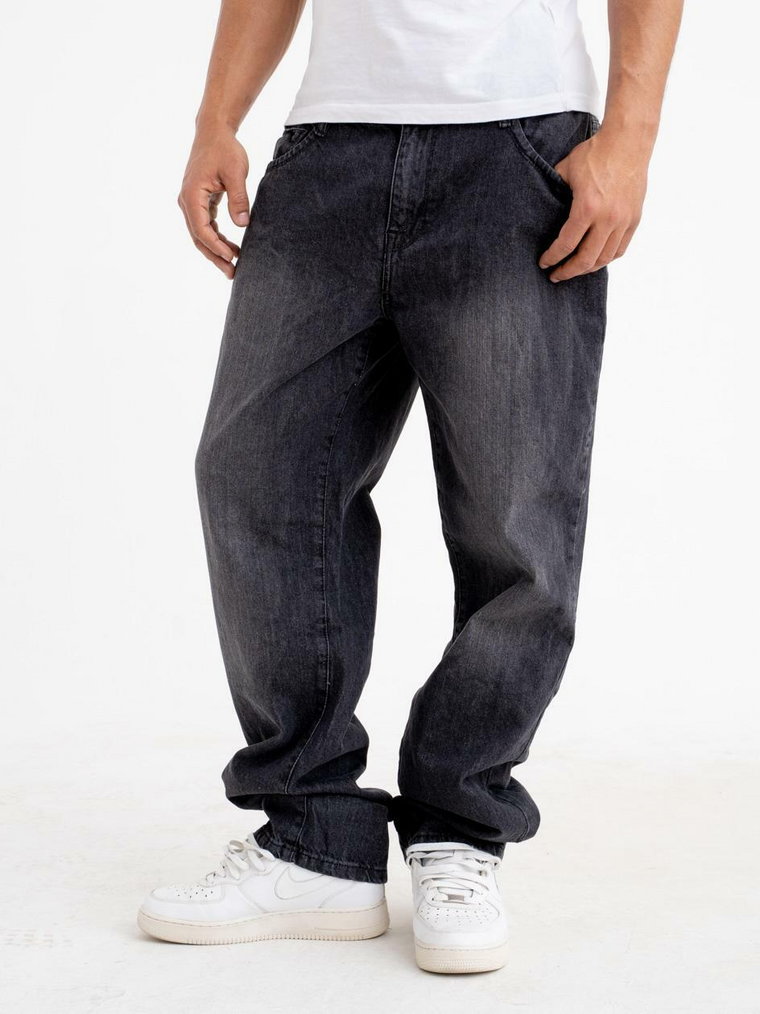 Spodnie Jeansowe Loose Fit Męske Czarne Wycierane Urban Classics TB3078