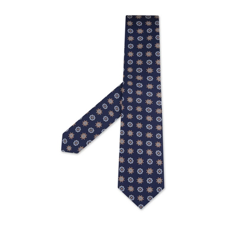 Luksusowy Niebieski Jedwabny Krawat z Wzorem Kwiatowym Kiton