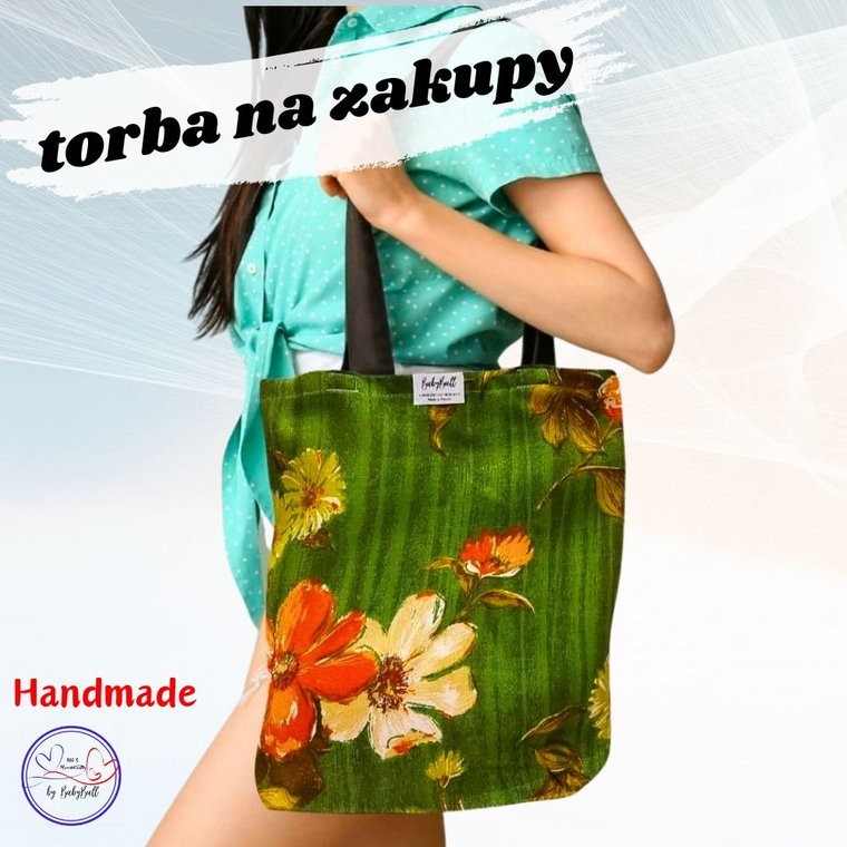 Torba na zakupy bawełniana siatka kolorowa Eko shopperka Handmade   - ZIELONA