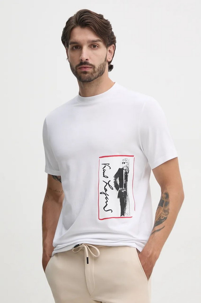 Karl Lagerfeld t-shirt męski kolor biały z nadrukiem 544221.755083