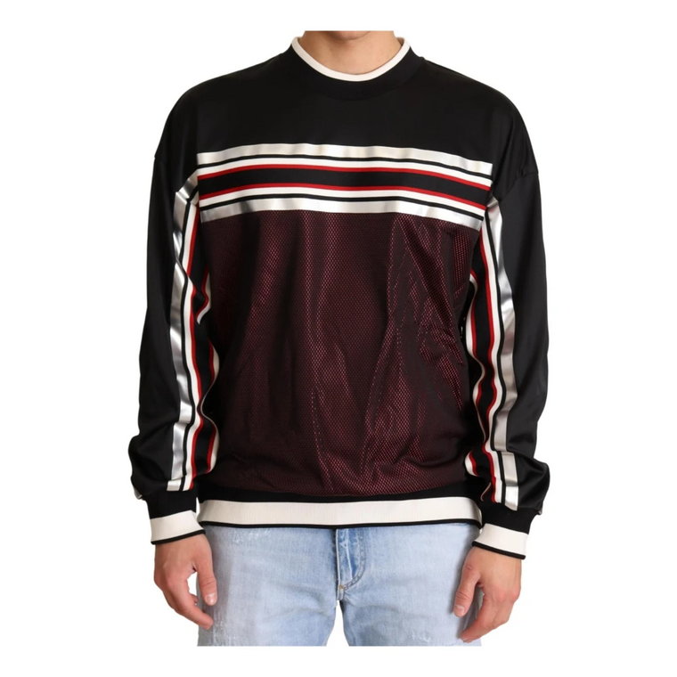 Black Red Mesh Sport Pullover Crewneck Sweater Dolce & Gabbana