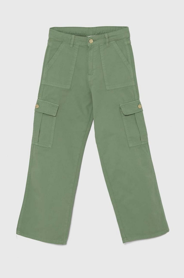 Guess spodnie bawełniane dziecięce kolor zielony gładkie