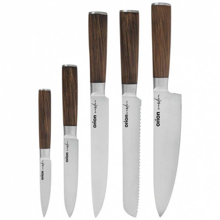 Nóż, noże kuchenne stalowe, WOODEN, zestaw, komplet noży, 5 sztuk kod: O-831149