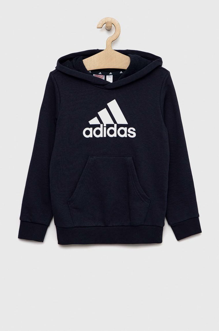 adidas bluza dziecięca U BL kolor niebieski z kapturem z nadrukiem