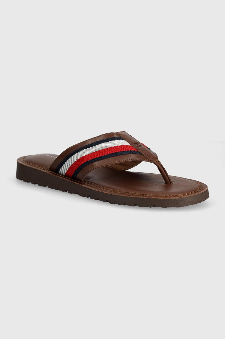 Tommy Hilfiger japonki CORE TOE POST SANDAL męskie kolor brązowy FM0FM05011