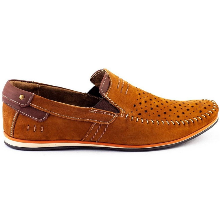 KOMODO Buty męskie mokasyny 876 lato camel wielokolorowe