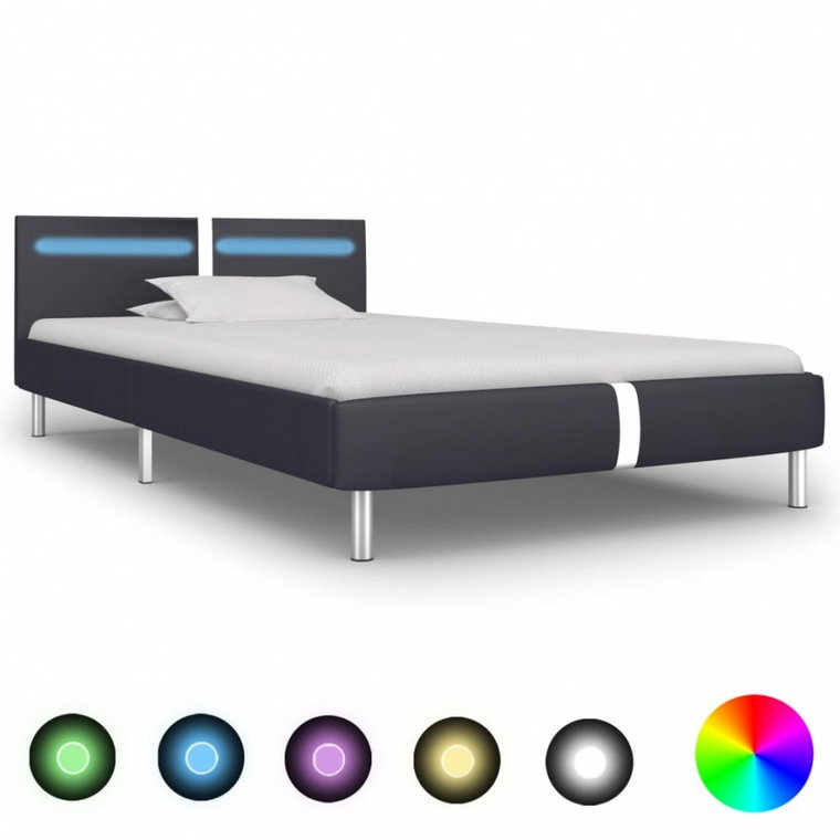 Rama łóżka z LED, czarna, sztuczna skóra, 90 x 200 cm kod: V-280846