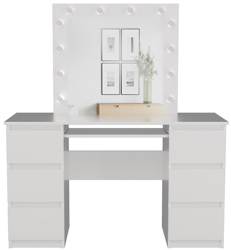 Białe biurko toaletka z szufladami i lustrem scenicznym - Lotaro 6X