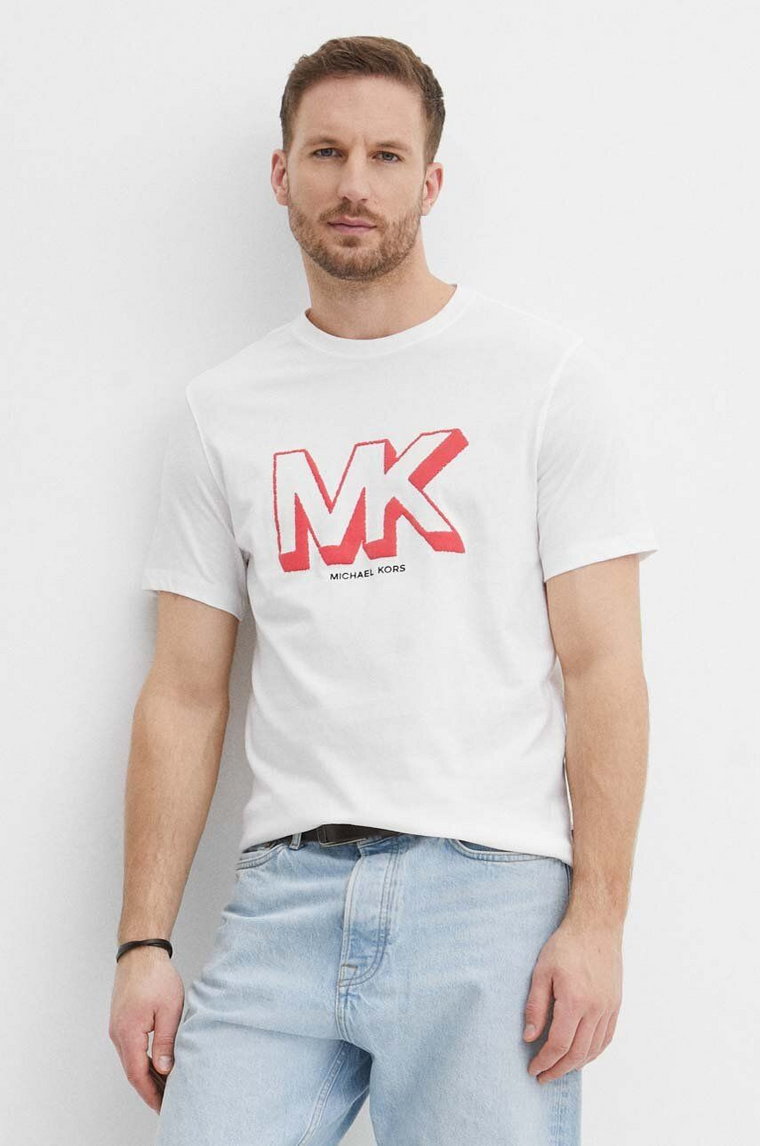 Michael Kors t-shirt bawełniany męski kolor biały z nadrukiem